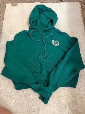 Victoria's Secret Pink Everyday Fleece Cropped Hoodie Color Green- small